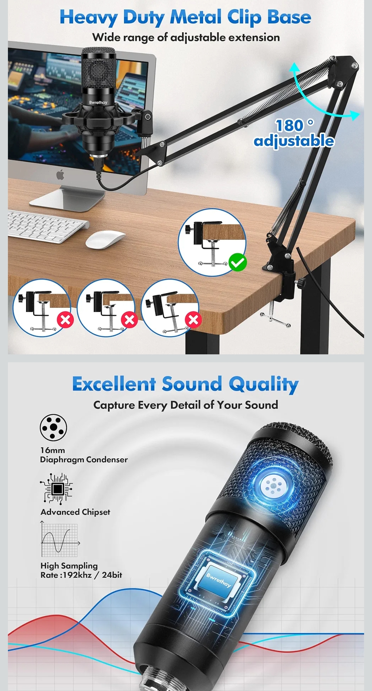 Bwrethay Micrófono USB con Kit Completo – Plug & Play Profesional - Image 4