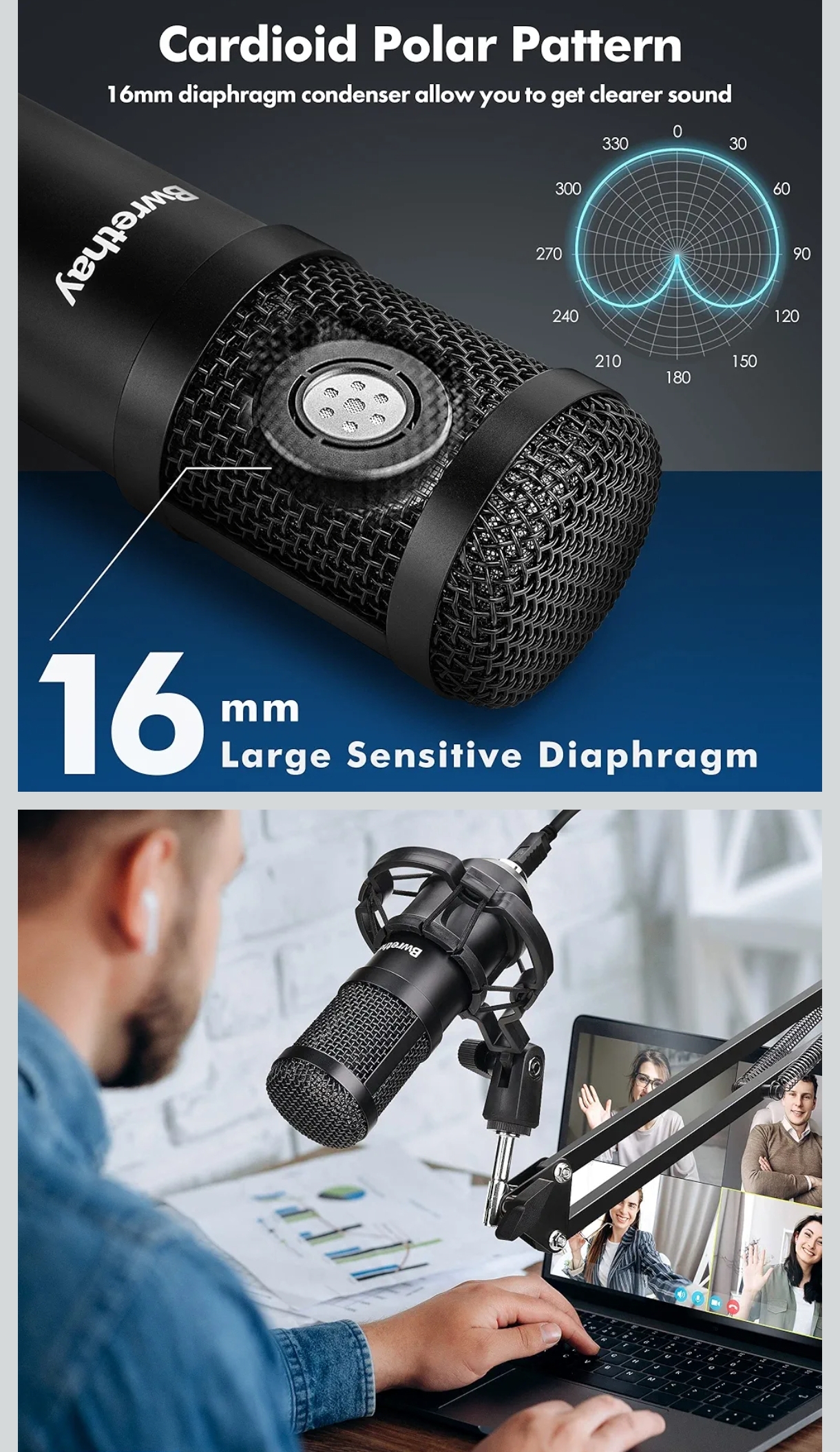Bwrethay Micrófono USB con Kit Completo – Plug & Play Profesional - Image 3