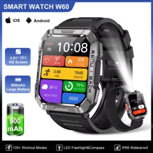 Smartwatch 2.01" Militar Linterna Batería de Larga Duración